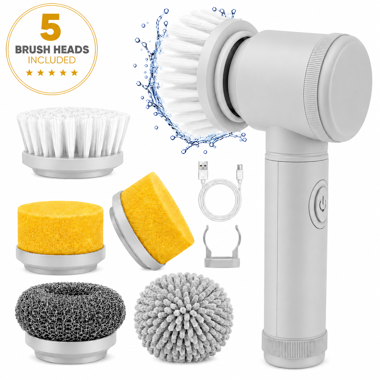 Electric Spin Scrubber Brush Kit - Cleaning Tool For Bathroom, Kitchen & Tile