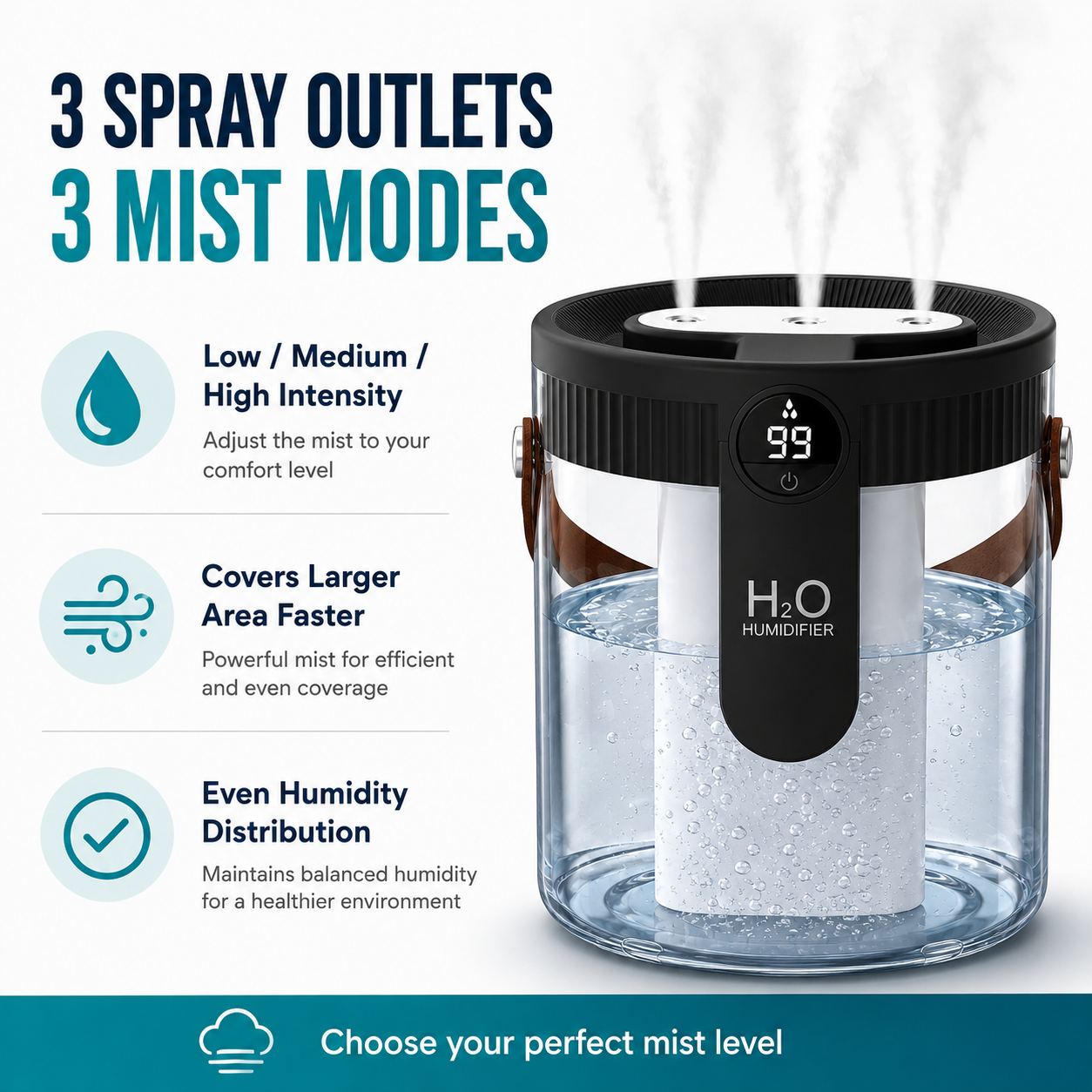 1.5L Rechargeable Air Humidifier | Silent Mist, LED Light, & Carry Handle | Office, Bedroom & Desk